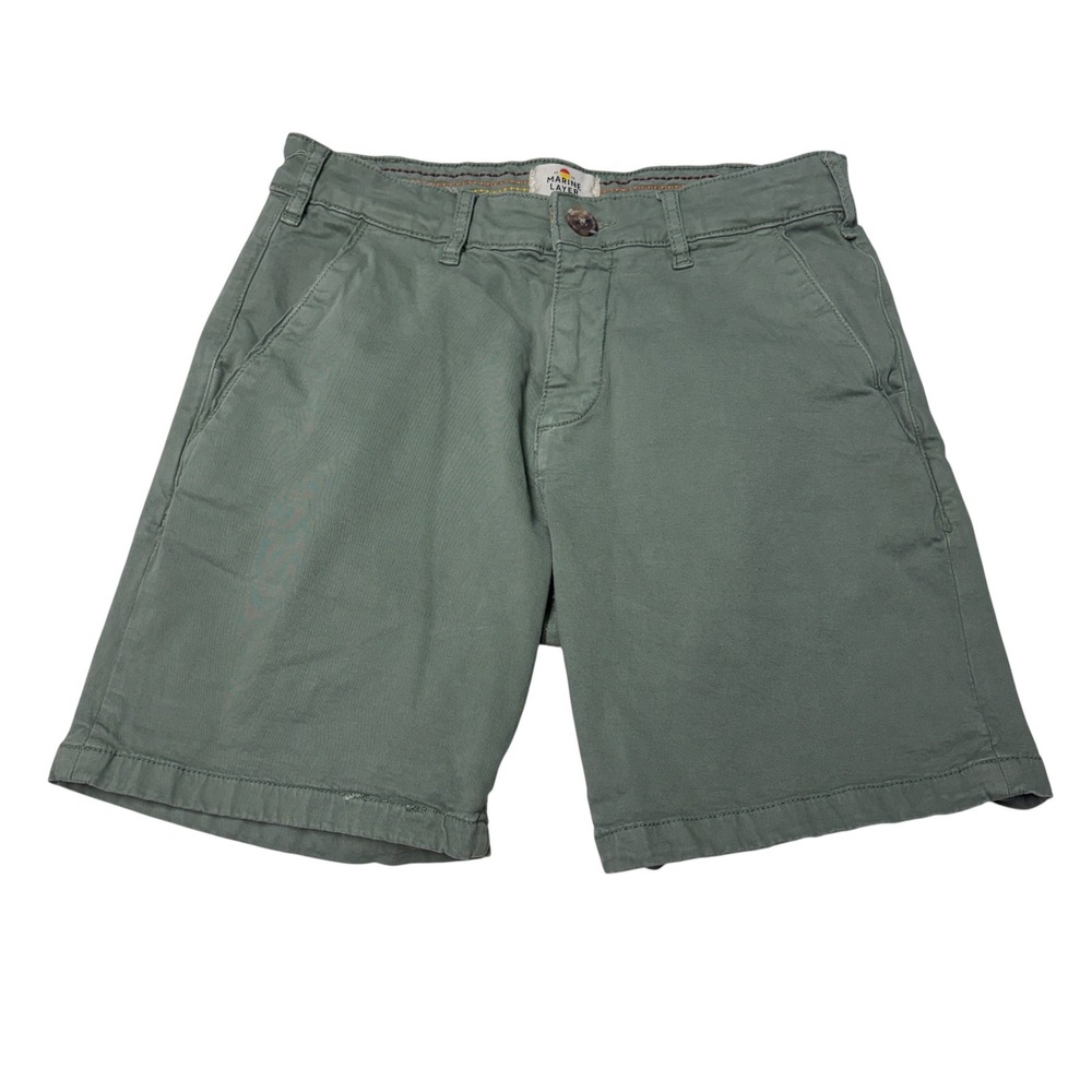 Marine Layer Mens Sage Green Cotton Saturday Stretch Twill Chino Shorts 30X7